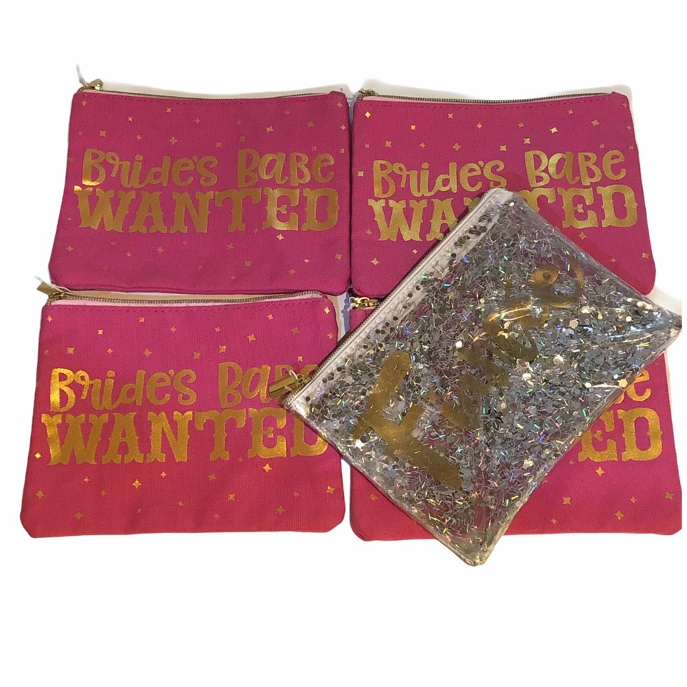 Bridesmaid Cosmetic Bags Set of 4 Pink Gold 8"x6" NWT